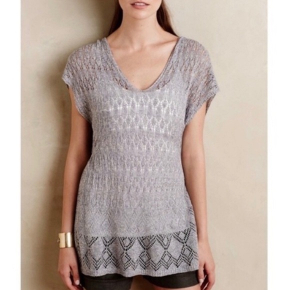 Anthro. Moth | Linen Blend Open Knit Hooded TopNWT - Picture 1 of 12